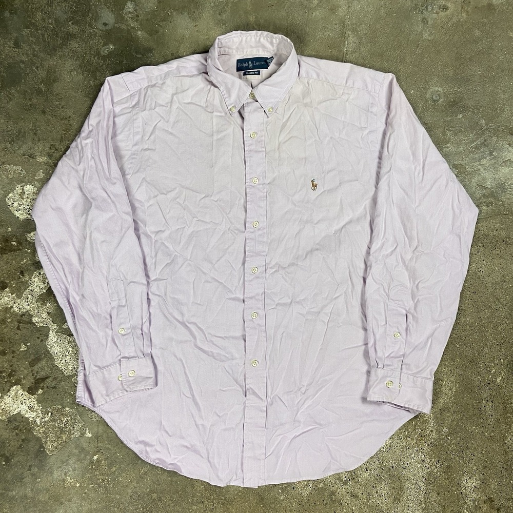 Vintage Polo Ralph Lauren Button Down Shirt Size 17 Purple Faded Flesh Pony Logo